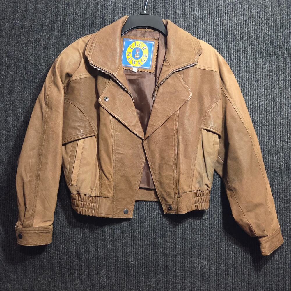 Vintage 90s Club Newage Brown Leather Jacket Women's Small Cropped Biker Bomber